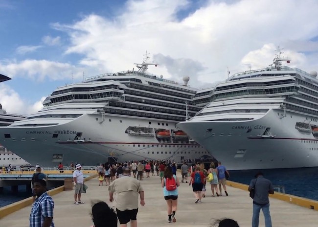 Luis and his family returning to the Carnival Cruise after enjoying a day of deep sea fishing on the island of Cozumel.