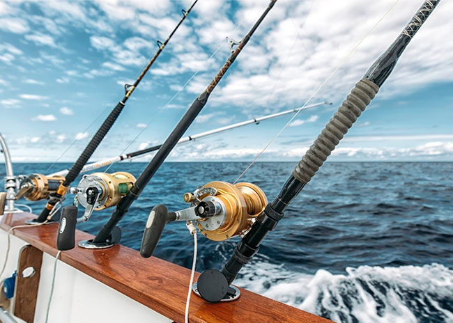 Krista and her party preparing the tackle for their fishing trip.